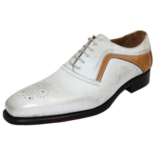 Emilio Franco 201 Antique White / Cognac Genuine Calf Leather Shoes.
